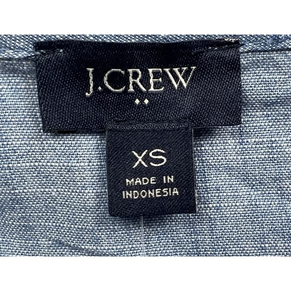 J. Crew Chambray Ruffle Square Neck Blouse XS Beach Coastal Romantic Cottagecore